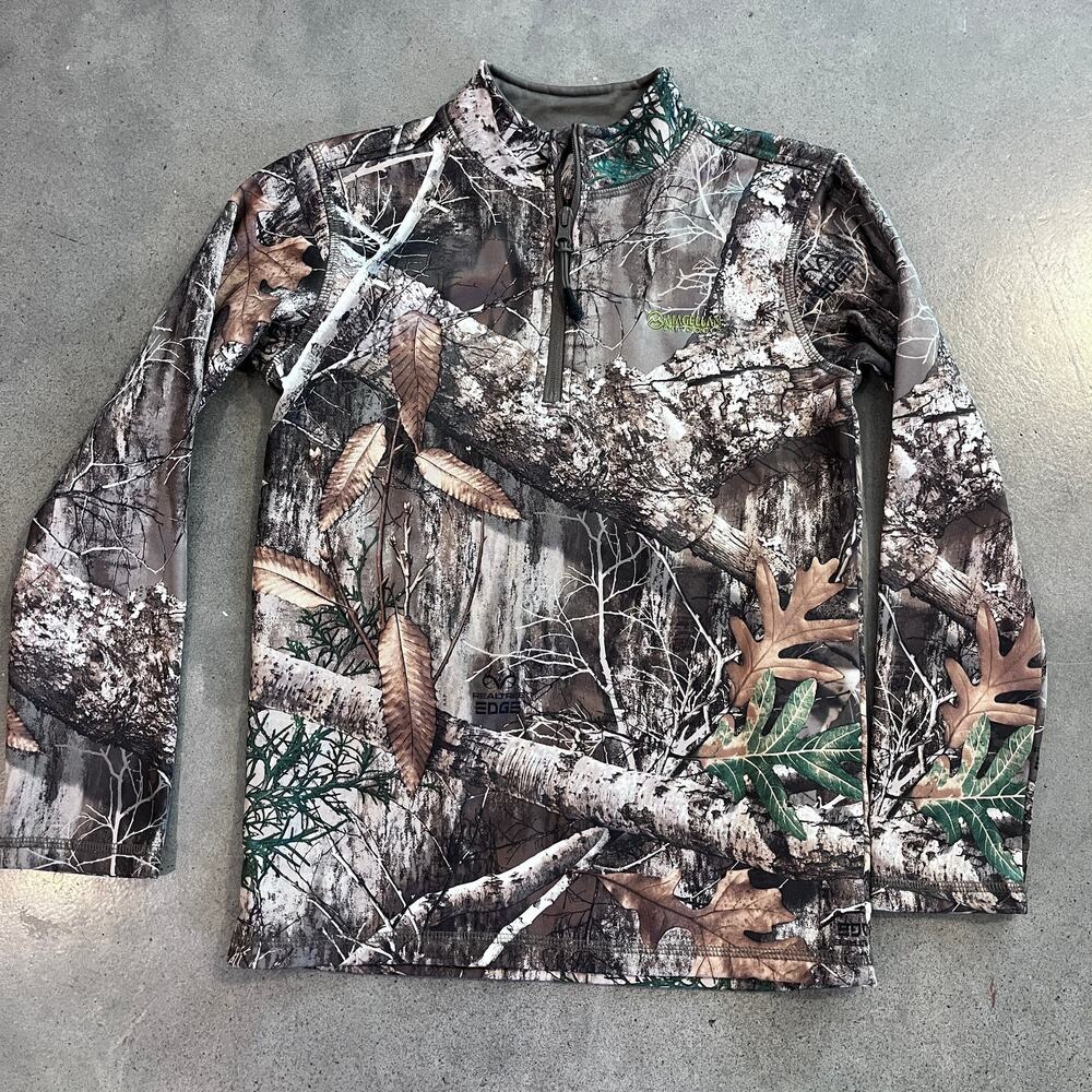 Magellan Outdoors hunt Gear Camoflouge half zip sweater boys Medium New Realtree